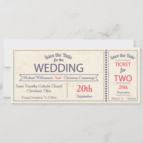 Wedding Ticket Save The Date Announcement