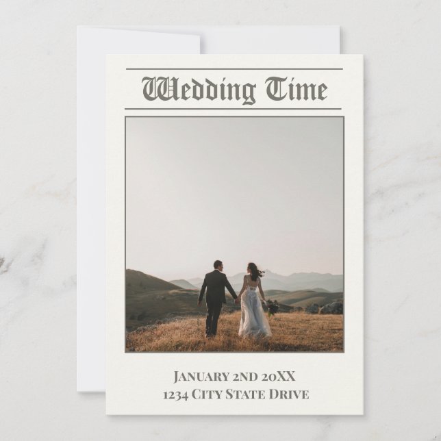 Wedding Time Newspaper - Invitation Reminder Card  (Front)