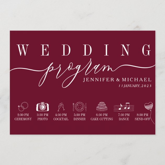 Wedding Timeline ceremony planning simple burgundy Program