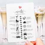 Wedding Timeline Cute Heart Motif Guest Itinerary Advice Card<br><div class="desc">This wedding itinerary and welcome card features a small heart motif that you can change to any color. Using pictogram icons, let your guests know of your itinerary for your big day & ensure no one misses out on any of your agenda during the whole event. With a welcome message...</div>