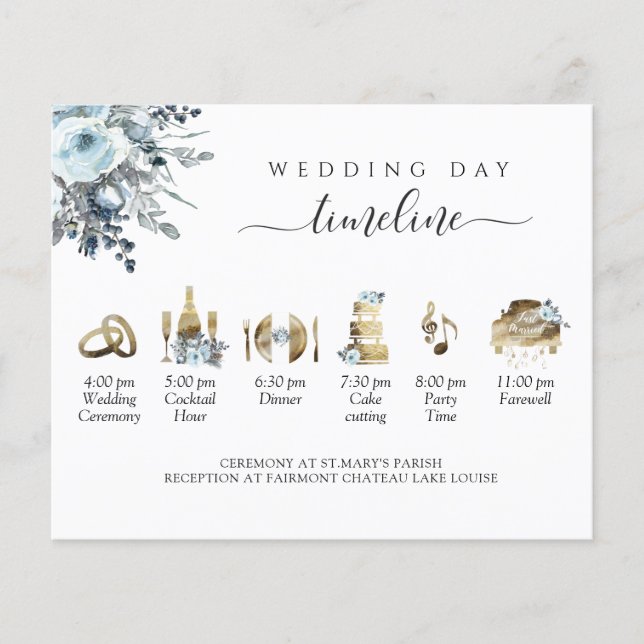Wedding Timeline Dusty Blue Floral, Enclosure Card (Front)