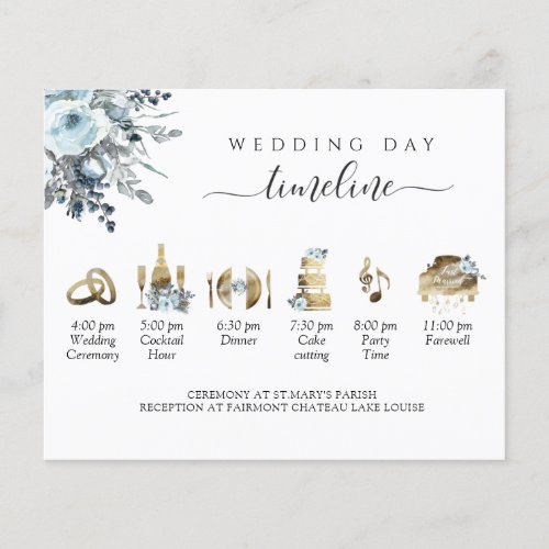 Wedding Timeline Dusty Blue Floral Enclosure Card