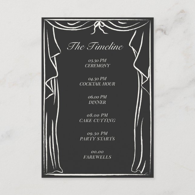 Wedding Timeline Illustrated Curtain Enclosure Card (Front)