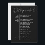 Wedding Timeline | Minimal Black Weekend Schedule Invitation<br><div class="desc">Keep your wedding weekend clear and easy to follow with this minimalist timeline card. It outlines each part of the celebration (from the rehearsal dinner to the ceremony, reception, and next day brunch) so guests always know what’s happening next. The clean black background with simple white text keeps everything easy...</div>