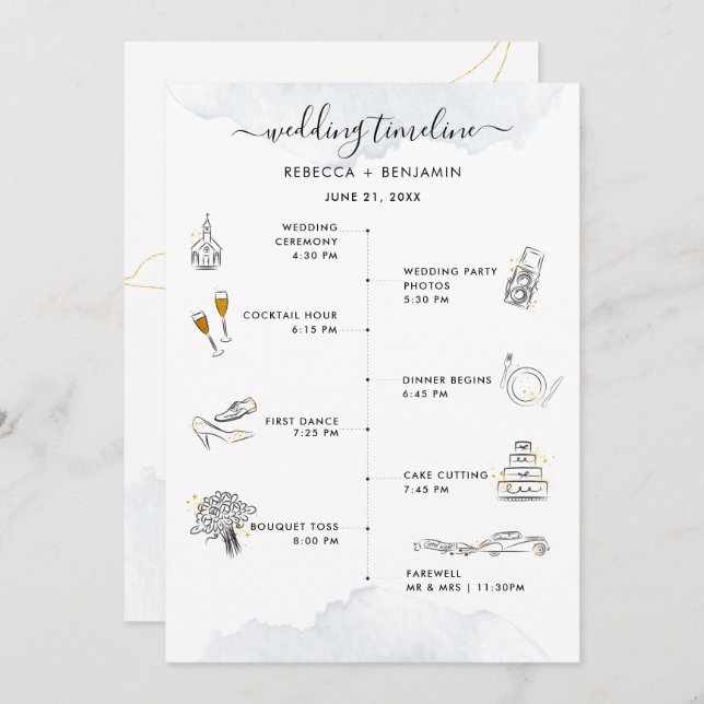 Wedding Timeline Modern Icons and Itinerary Program (Front/Back)