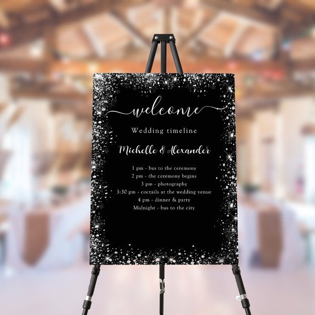 Wedding timeline program black silver white foam board (Creator Uploaded)