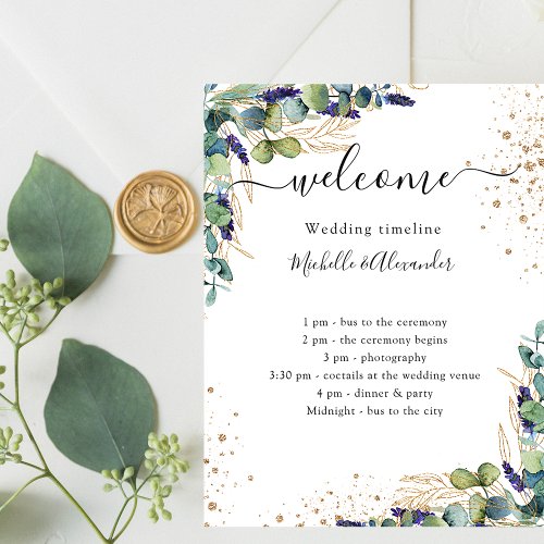 Wedding timeline program eucalyptus greenery