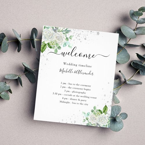 Wedding timeline program floral eucalyptus