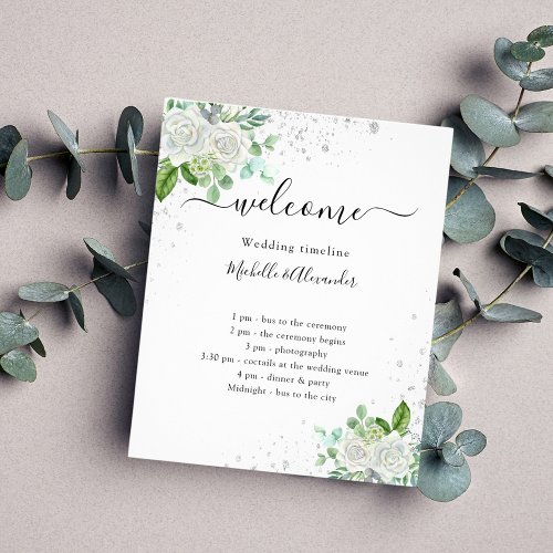 Wedding timeline program floral eucalyptus budget flyer