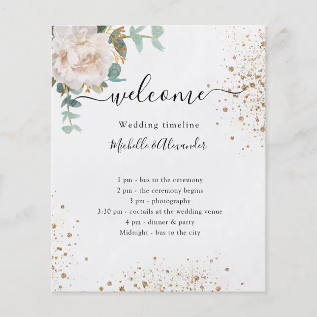 Wedding timeline program floral eucalyptus budget flyer | Zazzle