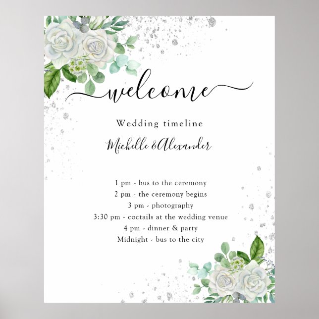Wedding timeline program floral greenery poster (Front)
