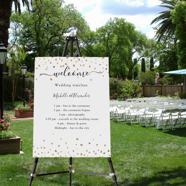 Wedding timeline program gold hearts welcome foam board (Creator Uploaded)
