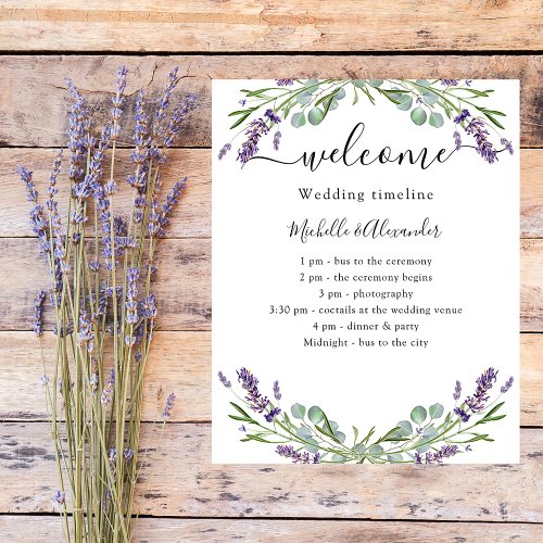 Wedding timeline program lavender eucalyptus