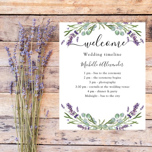 Wedding timeline program lavender eucalyptus flyer