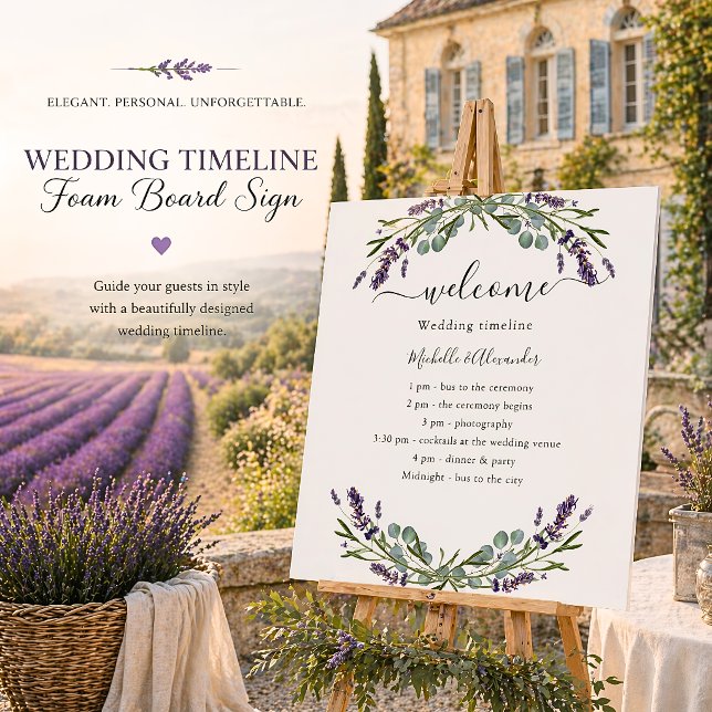 Wedding timeline program lavender eucalyptus foam board (Creator Uploaded)