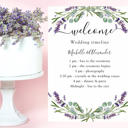 Wedding timeline program lavender eucalyptus poster