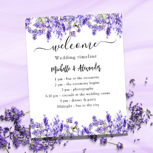 Wedding timeline program lavender florals budget flyer