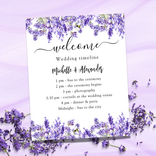 Wedding timeline program lavender florals welcome