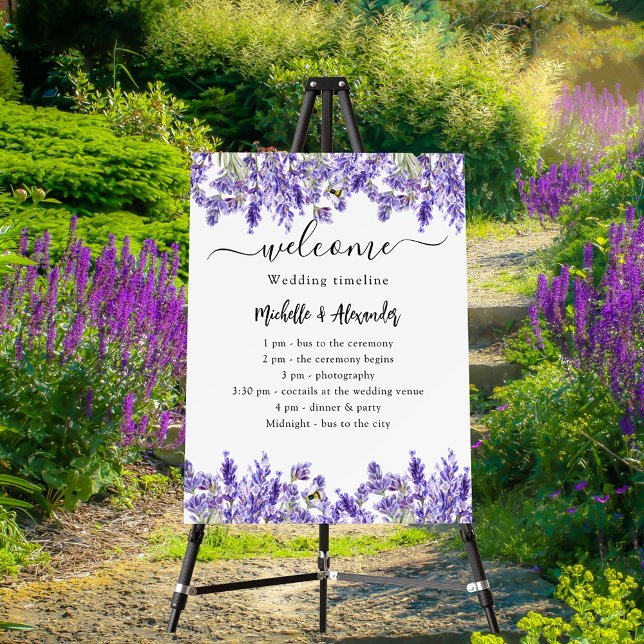 Wedding timeline program lavender florals welcome foam board (Creator Uploaded)