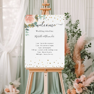 Wedding timeline program rose gold eucalyptus foam board