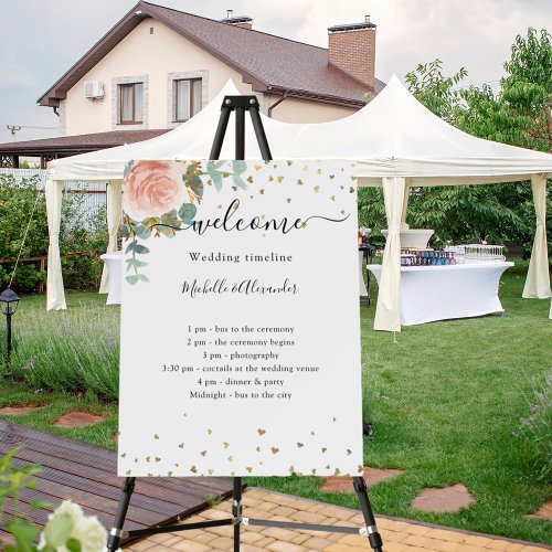 Wedding timeline program rose gold eucalyptus foam board