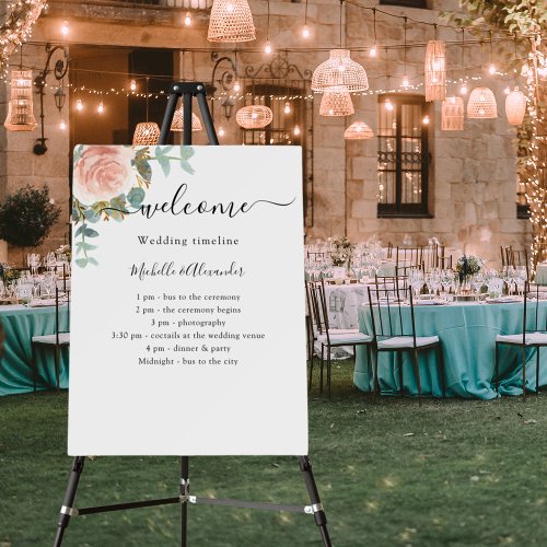 Wedding timeline program rose gold eucalyptus foam board