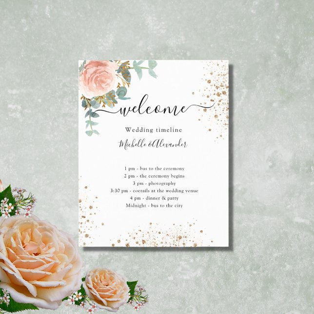 Wedding timeline program rose gold floral (Creator Uploaded)