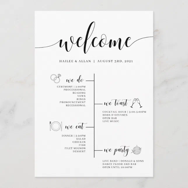 Wedding Timeline Program With Icons | Zazzle