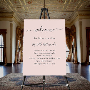 Wedding timeline promgram rose gold welcome foam board