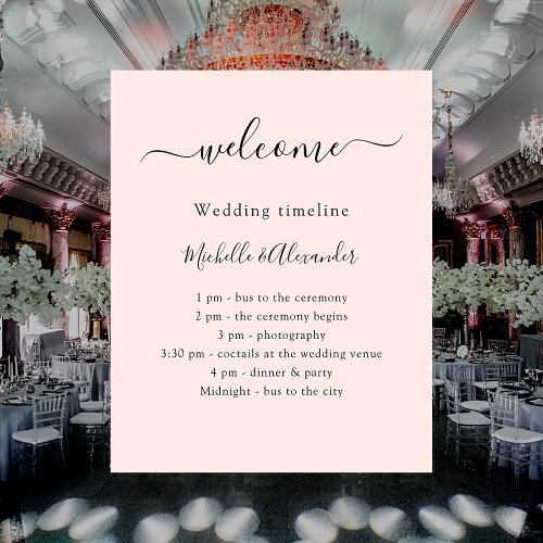 Wedding timeline promgram rose gold welcome poster