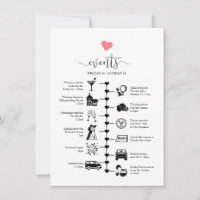 Wedding timeline with cute heart, guest itinerary advice card