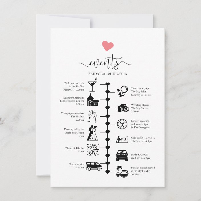 Wedding Timeline With Cute Heart Guest Itinerary Advice Card Zazzle Com