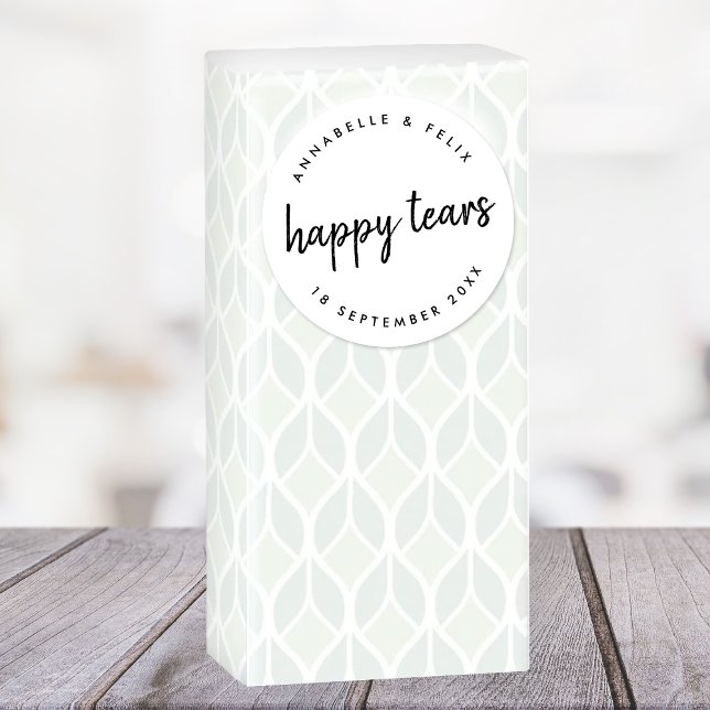 Wedding Tissues | Happy Tears Minimalist Favor Classic Round Sticker (Creator Uploaded)