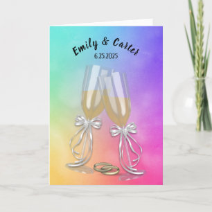 Wedding Toast amd Rings On Rainbow Card