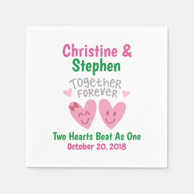 Wedding Together Forever Cartoon Heart Bride Groom Napkins (Front)