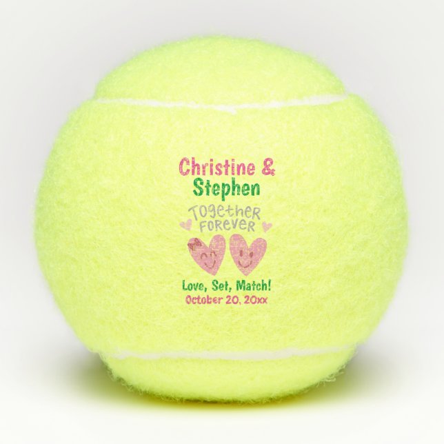 Wedding Together Forever Cartoon Hearts Favor Tennis Balls (Front)