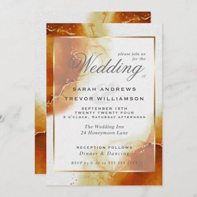 WEDDING | Topaz Gold Abstract Marble Invitation (Front/Back)