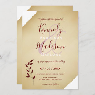 Wedding Torn Sepia Geometric Non-Binary Invitation