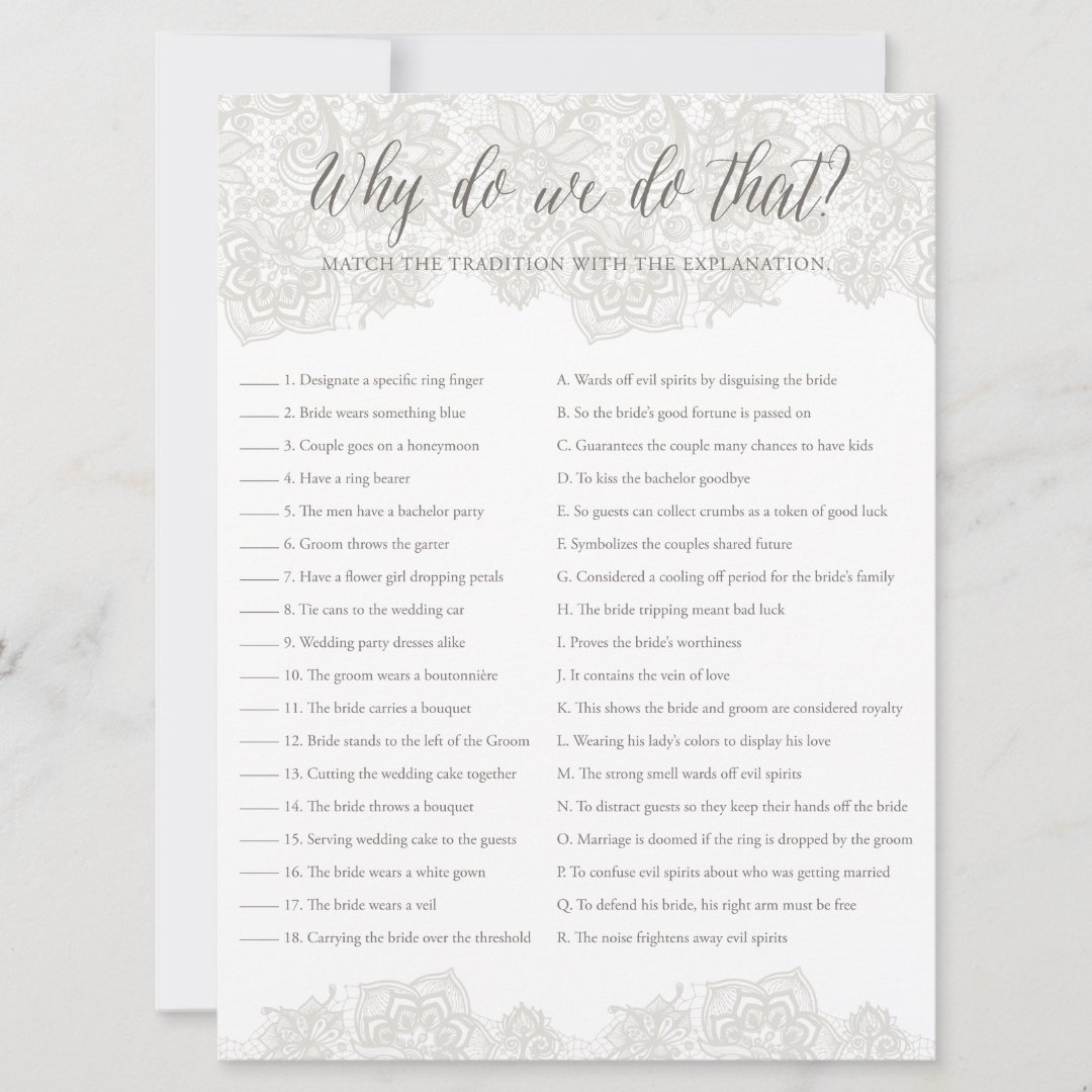 Wedding Traditions Bridal Shower Game Zazzle