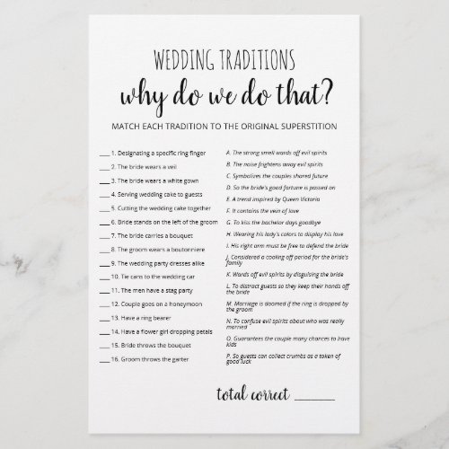 Wedding traditions game Answers in description