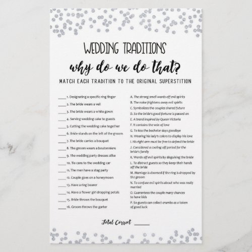 Wedding traditions game with Answers