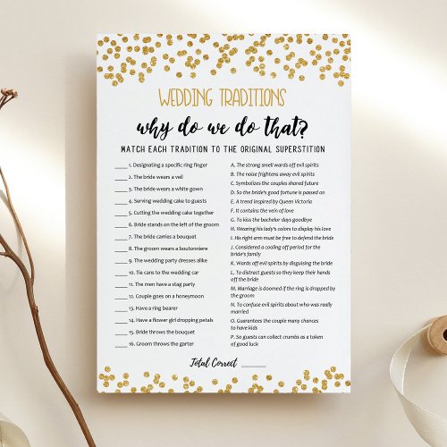 Wedding traditions with Answers game Card