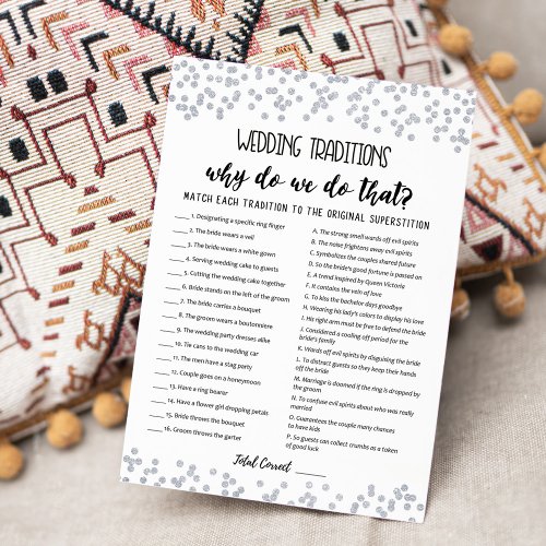 Wedding traditions with Answers game Card