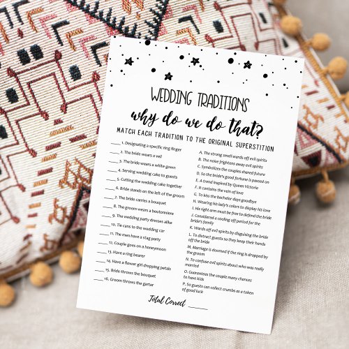 Wedding traditions with Answers game Card