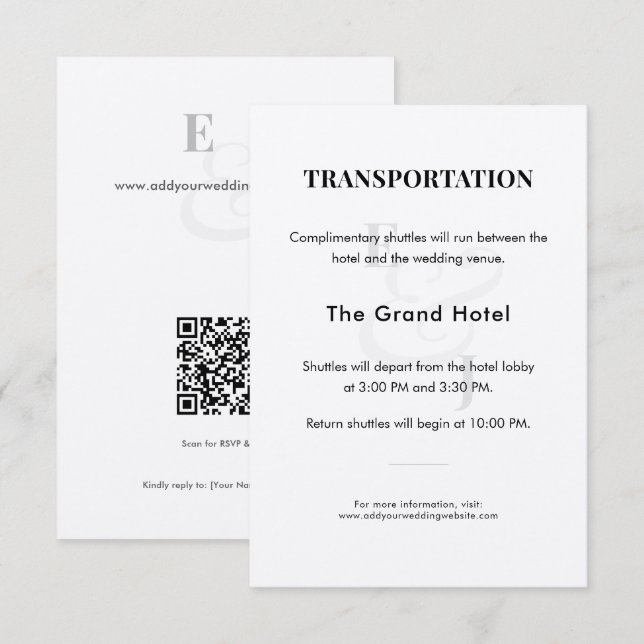Wedding Transportation Details Card | QR Code (Front/Back)