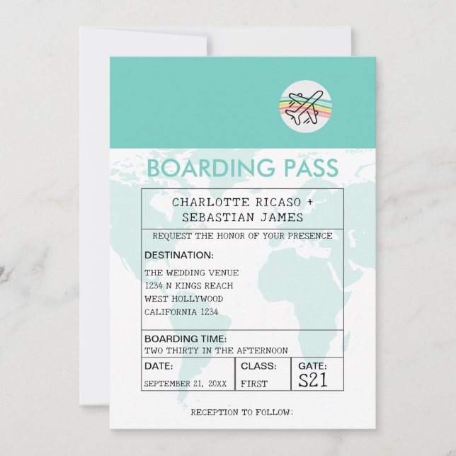 Wedding Travel Boarding Pass Novelty Invitation (Front)