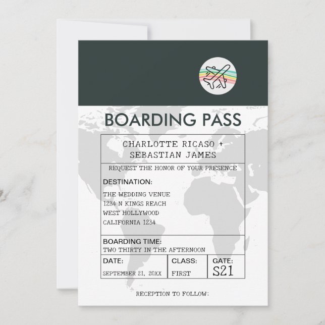 Wedding Travel Boarding Pass Novelty Invitation (Front)