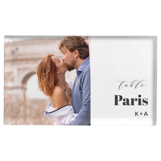 Wedding Travel Destination Photo & Name Place Card Holder (Front)