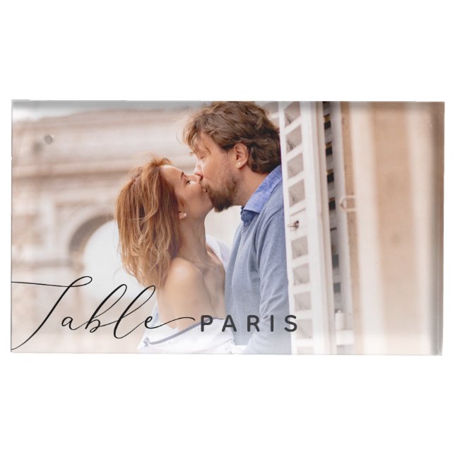 Wedding Travel Destination Photo & Name Place Card Holder (Front)