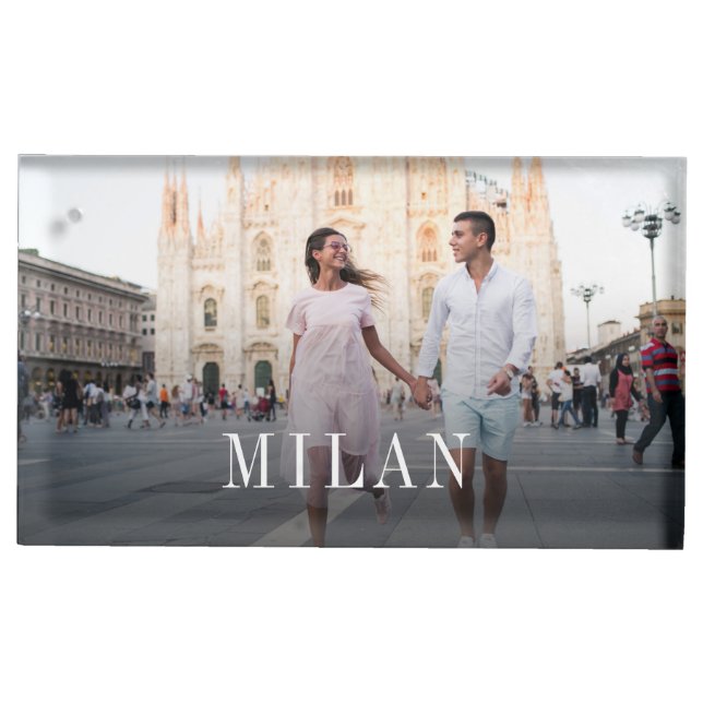 Wedding Travel Destination Photo & Name Place Card Holder (Front)